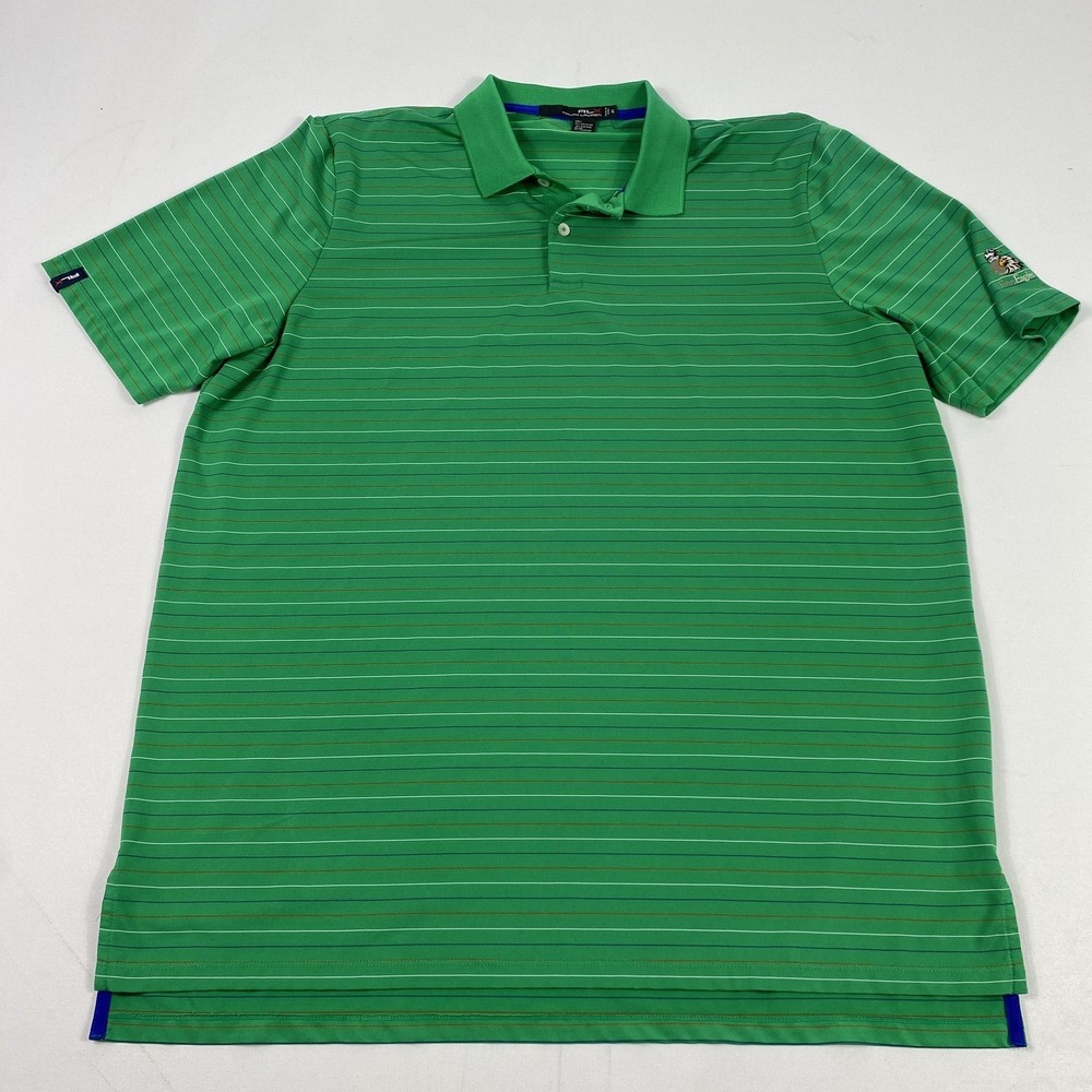 RLX Ralph Lauren Polo Shirt Mens XL Green Striped Twin Eagles Golf Performance